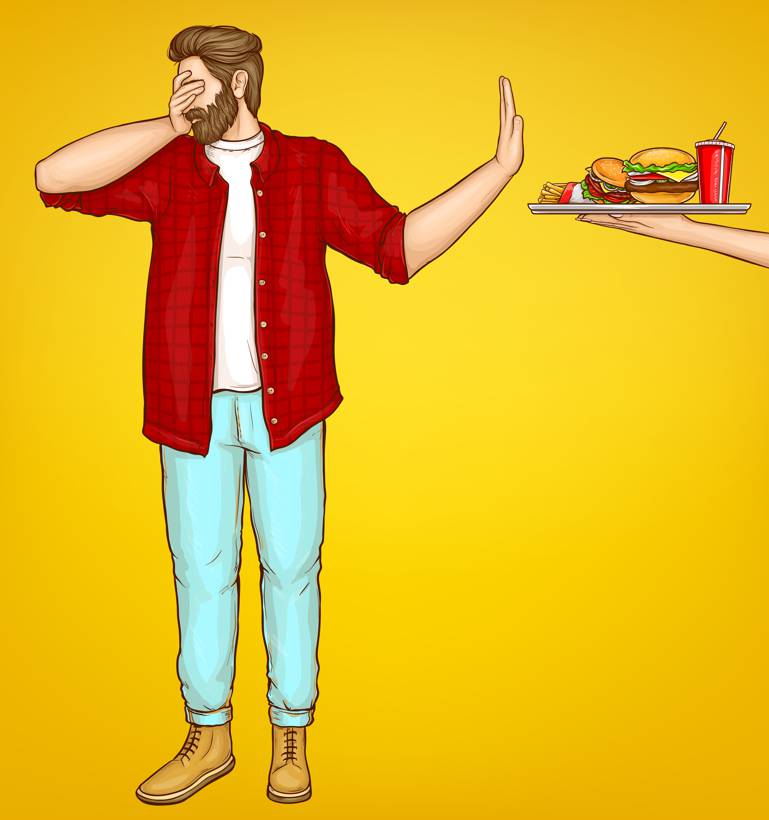 man rejecting fast food