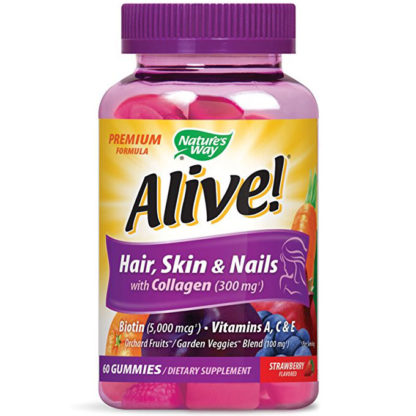 Alive! Gummy Hair, Skin & Nails, Chewable - Strawberry Flavor, 60 Gummies, Nature's Way