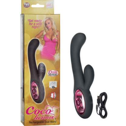 Coco licious Rechargeable Dual Wand Massager Vibrator - Black, California Exotic Novelties