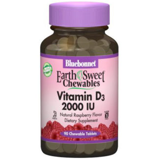 EarthSweet Chewables Vitamin D3 2000 IU, Natural Raspberry Flavor, 90 Chewable Tablets, Bluebonnet Nutrition