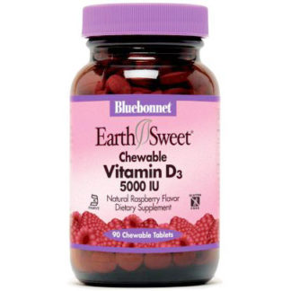 EarthSweet Chewble Vitamin D3 5000 IU, Natural Raspberry Flavor, 90 Tablets, Bluebonnet Nutrition