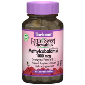 EarthSweet Chewables CellularActive Methylcobalamin Vitamin B12 1000 mcg, Natural Raspberry Flavor, 60 Chewable Tablets, Bluebonnet Nutrition