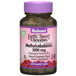 EarthSweet Chewables CellularActive Methylcobalamin Vitamin B12 5000 mcg, Natural Raspberry Flavor, 60 Chewable Tablets, Bluebonnet Nutrition