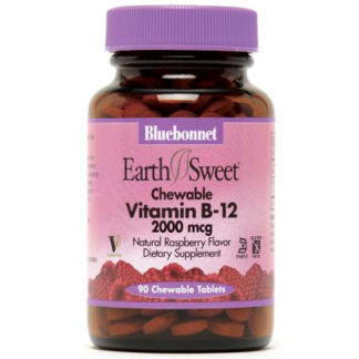 EarthSweet Chewable Vitamin B-12 2000 mcg, Natural Raspberry Flavor, 90 Tablets, Bluebonnet Nutrition