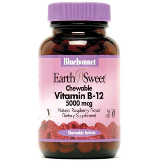 EarthSweet Chewable Vitamin B-12 5000 mcg, Natural Raspberry Flavor, 60 Tablets, Bluebonnet Nutrition