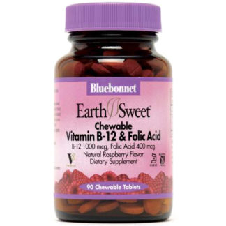 EarthSweet Chewable Vitamin B-12 & Folic Acid, Natural Raspberry Flavor, 180 Tablets, Bluebonnet Nutrition