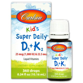 Kid's Super Daily D3+K2 Liquid Vitamins (360 Drops), 0.34 oz (10.16 ml), Carlson Labs