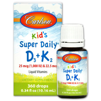 Kid's Super Daily D3+K2 Liquid Vitamins (360 Drops), 0.34 oz (10.16 ml), Carlson Labs