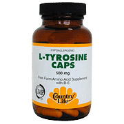 L-Tyrosine 500 mg w/B-6 100 Vegicaps, Country Life
