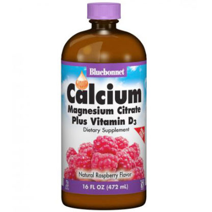 Liquid Calcium Magnesium Citrate Plus Vitamin D3, Natural Raspberry Flavor, 16 oz, Bluebonnet Nutrition