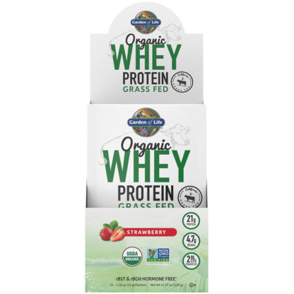 Organic Whey Protein Grass Fed, Strawberry, 1.16 oz x 10 Packets, Garden of Life