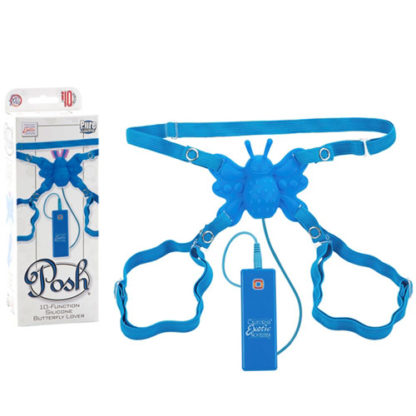 Posh 10-Function Silicone Butterfly Lover - Blue, Strap-On Vibrator, California Exotic Novelties