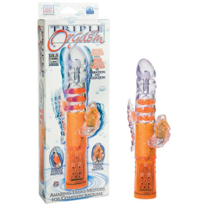 Triple Orgasm Rabbit Vibrator, Orange, California Exotic Novelties