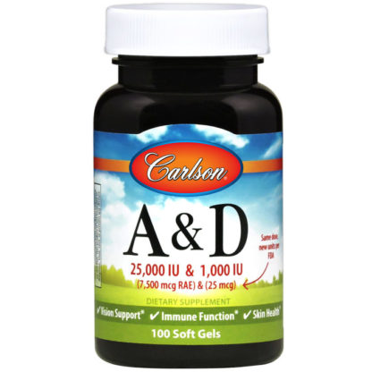 Vitamins A & D 25,000 + 1000 IU 100 softgels, Carlson Labs