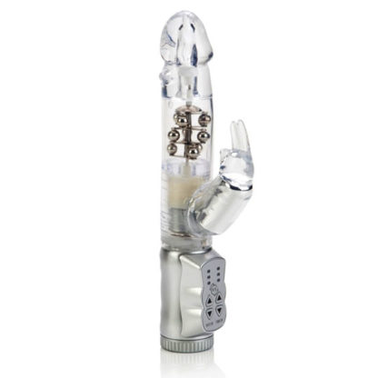 Waterproof Jack Rabbit Vibrator - Clear, 3 Rows of Floating Beads, California Exotic Novelties